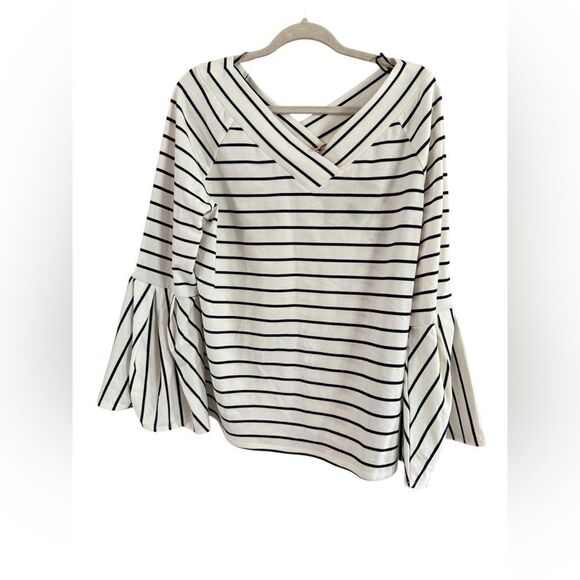 Gibson Latimer Large V Neck Striped Blue White NWT - Picture 9 of 10